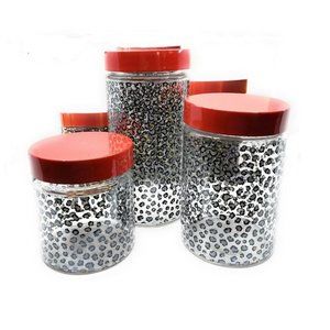 Air-Tight Glass Storage 3 Jar Set Animal Print Cheetah Pattern Tara Reed Design
